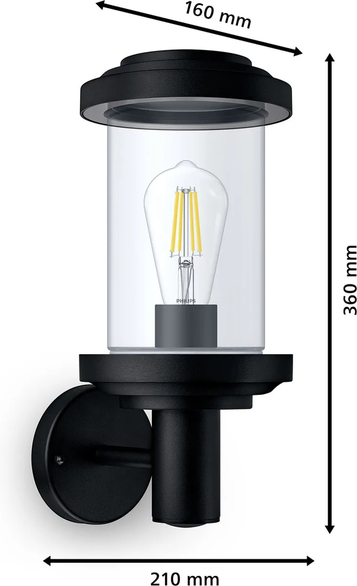 Philips Listra wandlamp - zwart - E27