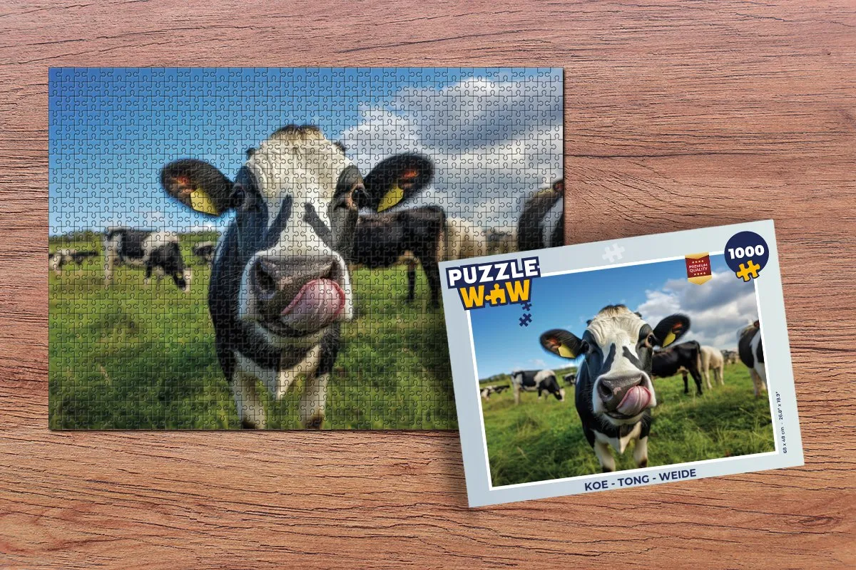 PuzzleWow Koe - Tong - Weide Legpuzzel 1000 Stuks