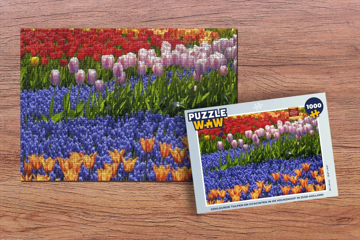 PuzzleWow Legpuzzel 1000 Stuks - Keukenhof Tulpen & Hyacinten Multicolor