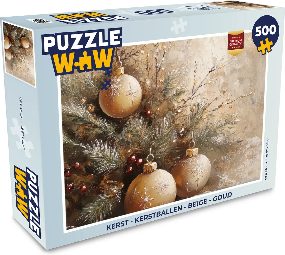 PuzzleWow Kerstballen Legpuzzel 500 Stuks - Beige/Goud