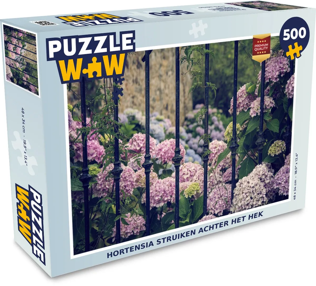 PuzzleWow Hortensia Struiken Achter Het Hek Legpuzzel 500 Stuks - Multicolor