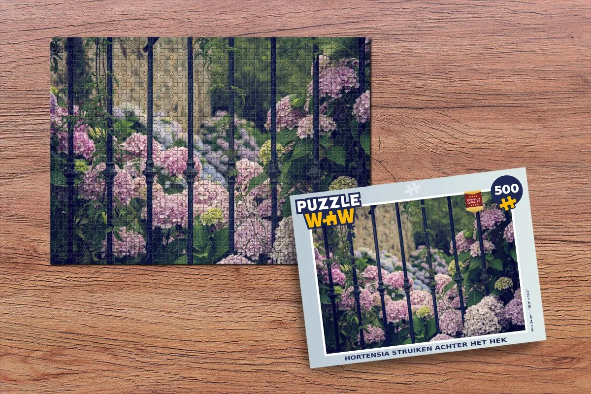 PuzzleWow Hortensia Struiken Achter Het Hek Legpuzzel 500 Stuks - Multicolor