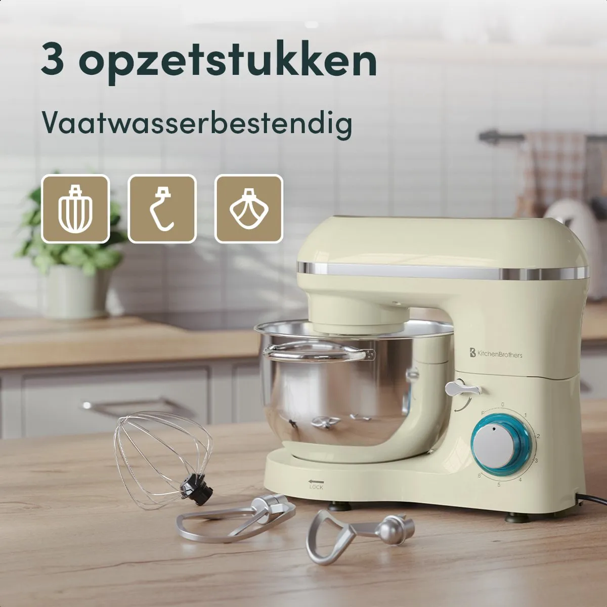 KitchenBrothers 2000W Keukenmachine - 6,2L - Champagne