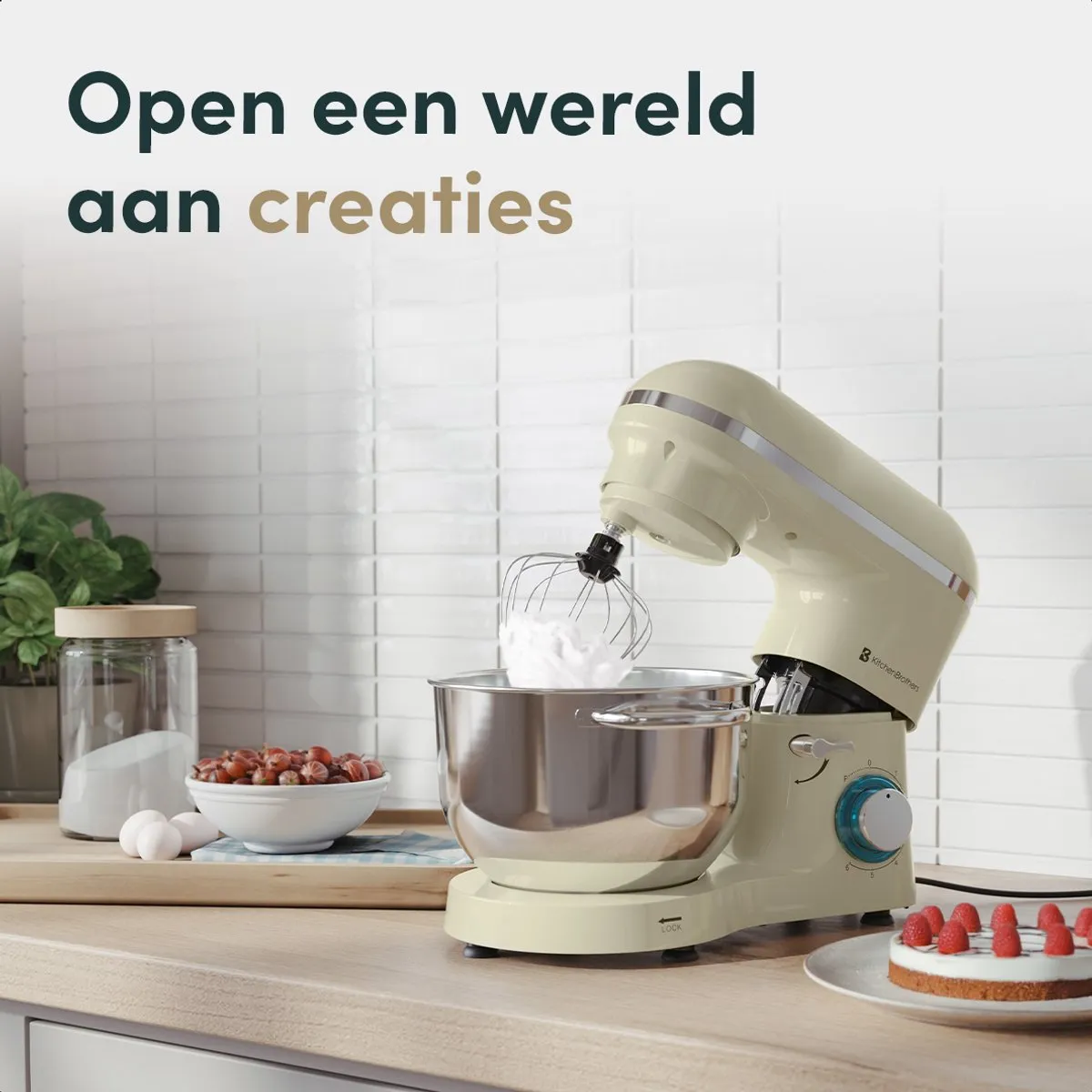 KitchenBrothers 2000W Keukenmachine - 6,2L - Champagne
