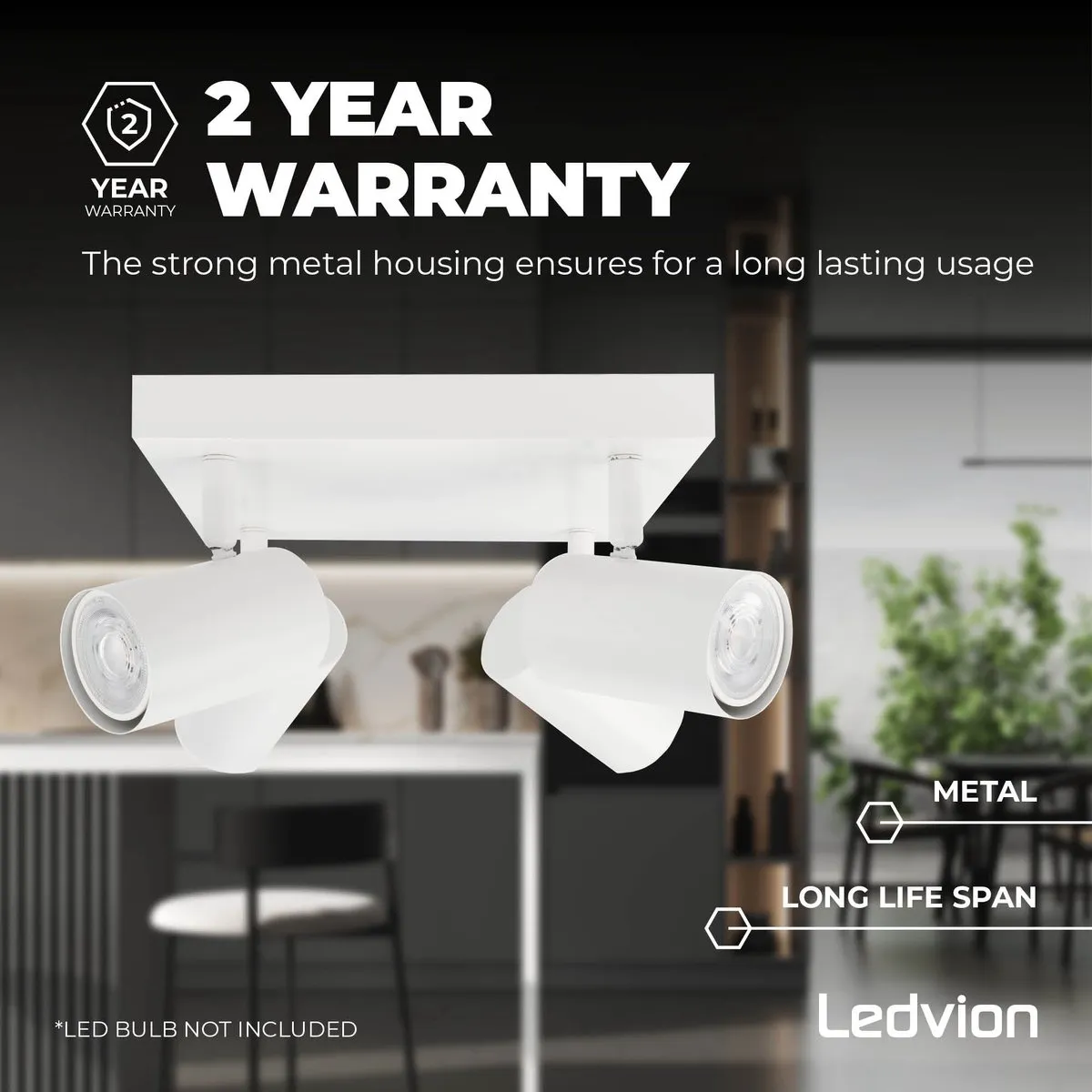 Ledvion LED Plafondspot 4x5W GU10 Wit - Dimbaar