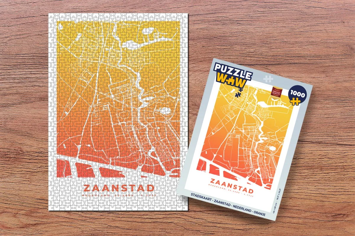 PuzzleWow Stadskaart Zaanstad Nederland - Legpuzzel 1000 Stuks - Multicolor