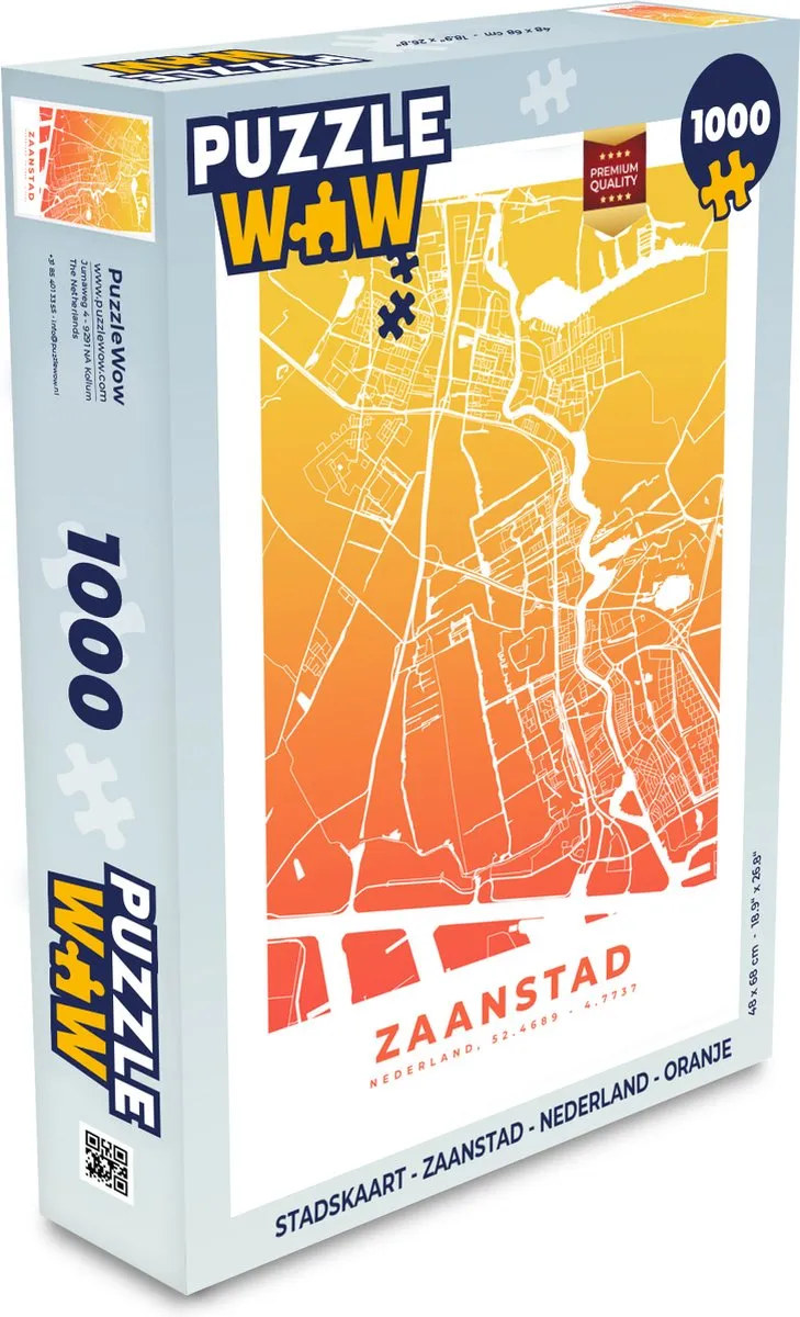PuzzleWow Stadskaart Zaanstad Nederland - Legpuzzel 1000 Stuks - Multicolor