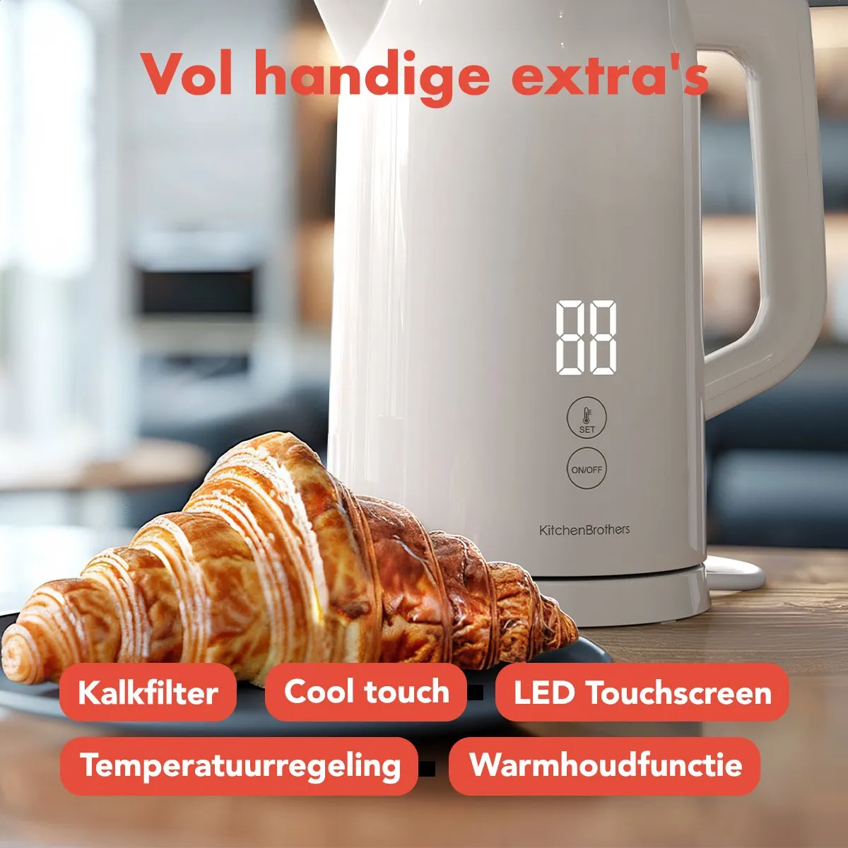 KitchenBrothers KB1004185 Waterkoker 1.7L - 2200W - Beige