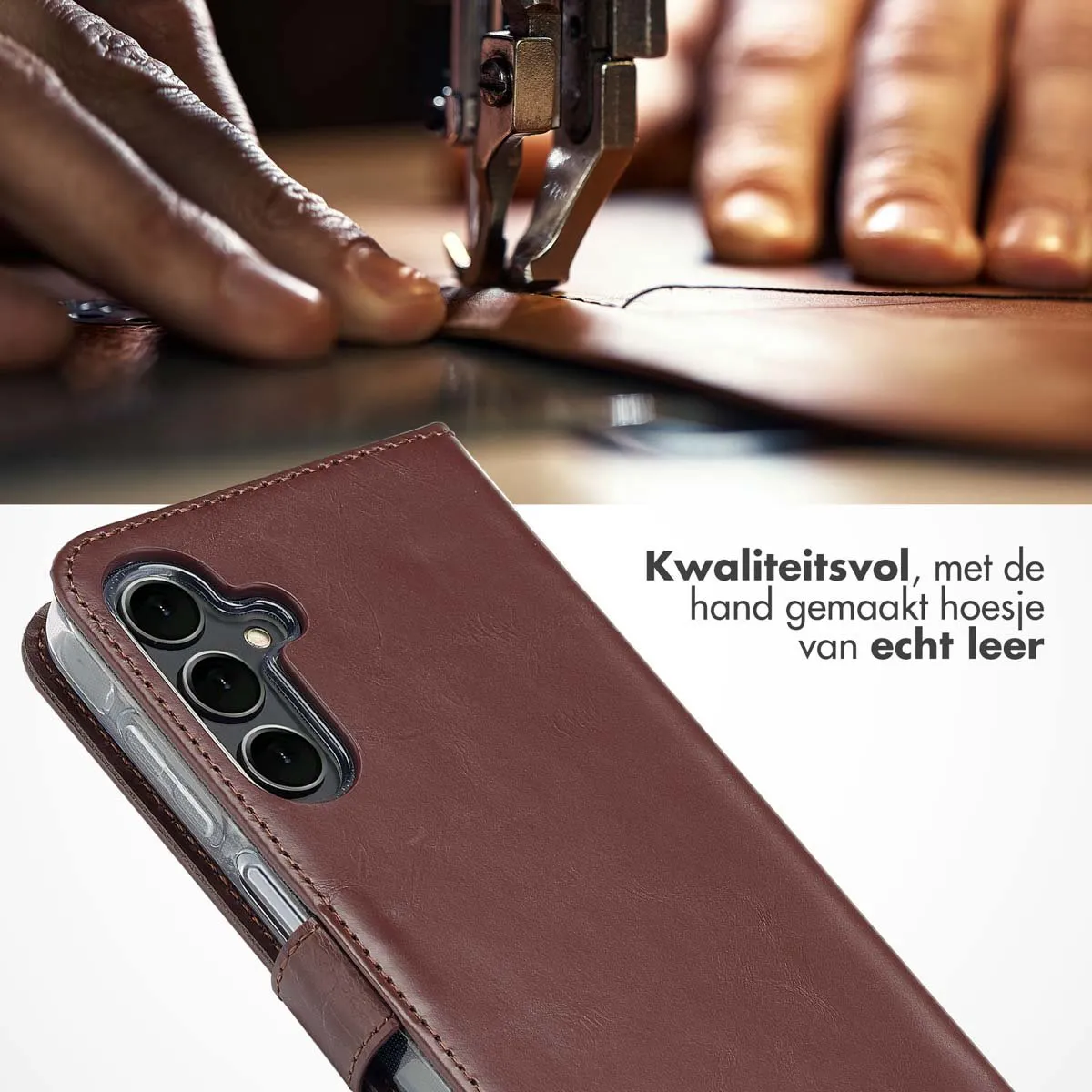 Selencia Hoesje Samsung Galaxy A16 - Donkerbruin Leder - 3 Pasjes