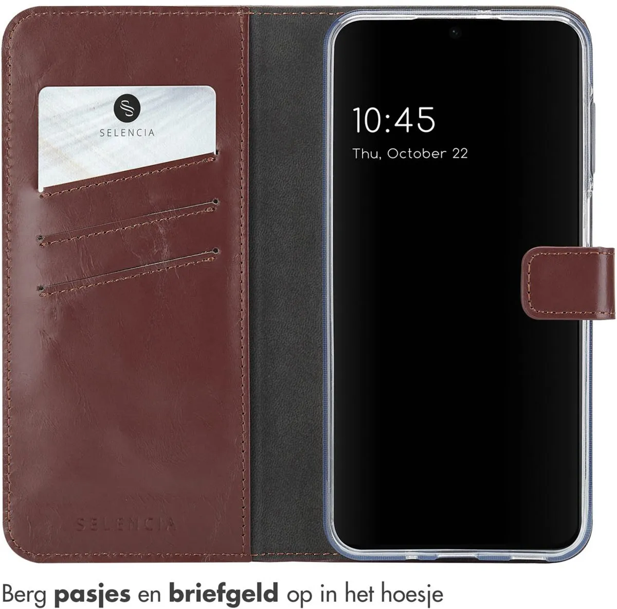 Selencia Hoesje Samsung Galaxy A16 - Donkerbruin Leder - 3 Pasjes