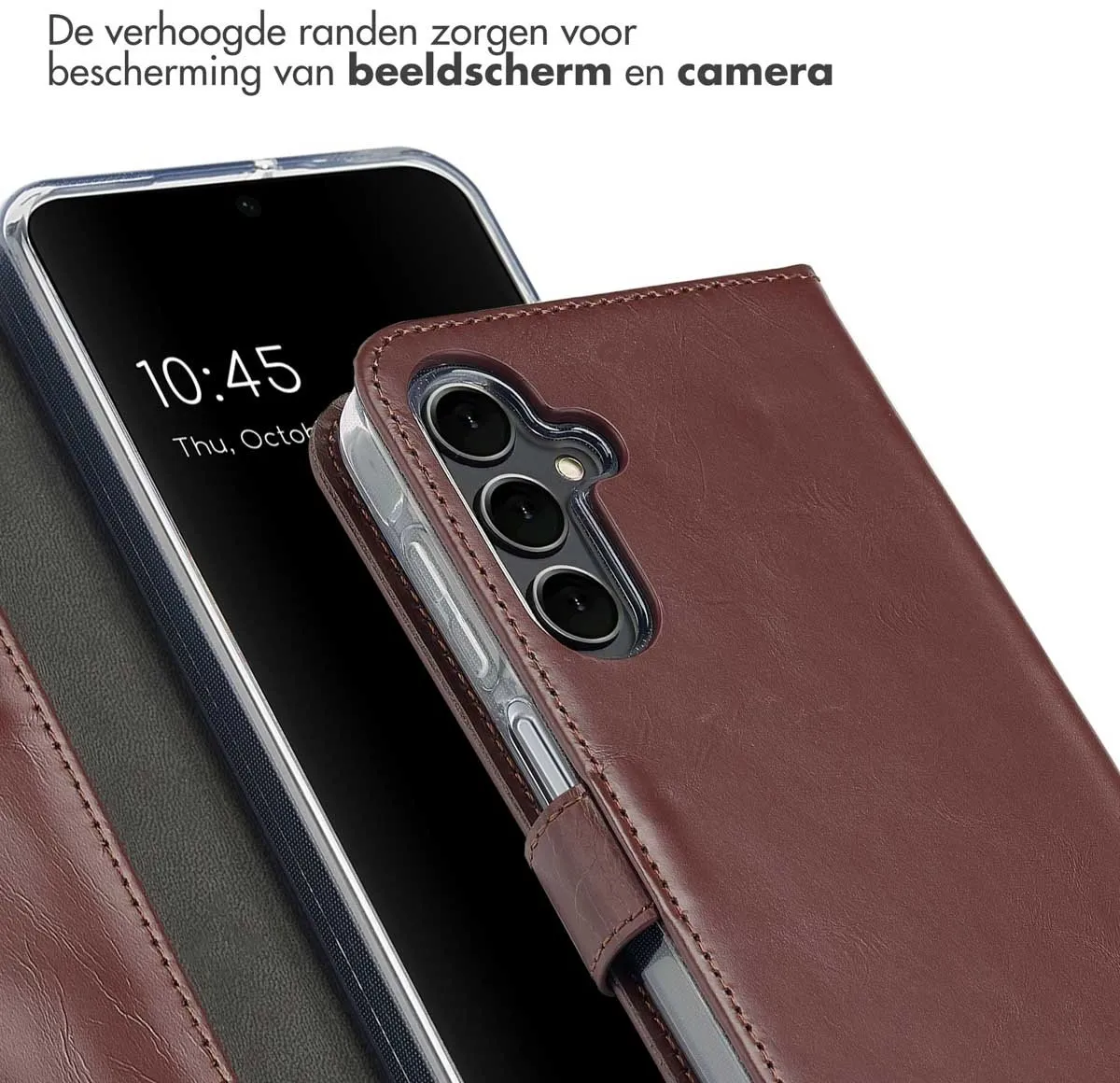 Selencia Hoesje Samsung Galaxy A16 - Donkerbruin Leder - 3 Pasjes