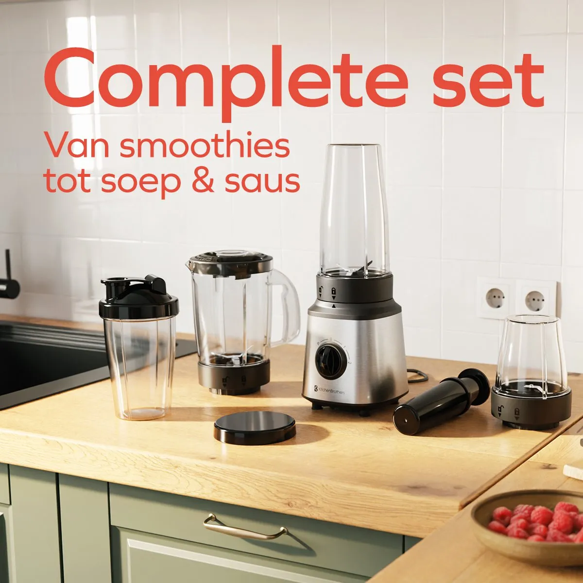 KitchenBrothers Blender Complete Set 300W - 2x 750ml RVS - afbeelding 6 van 6