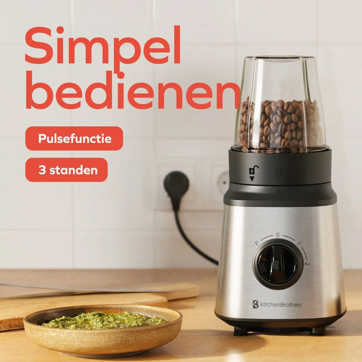 KitchenBrothers Blender Complete Set 300W - 2x 750ml RVS
