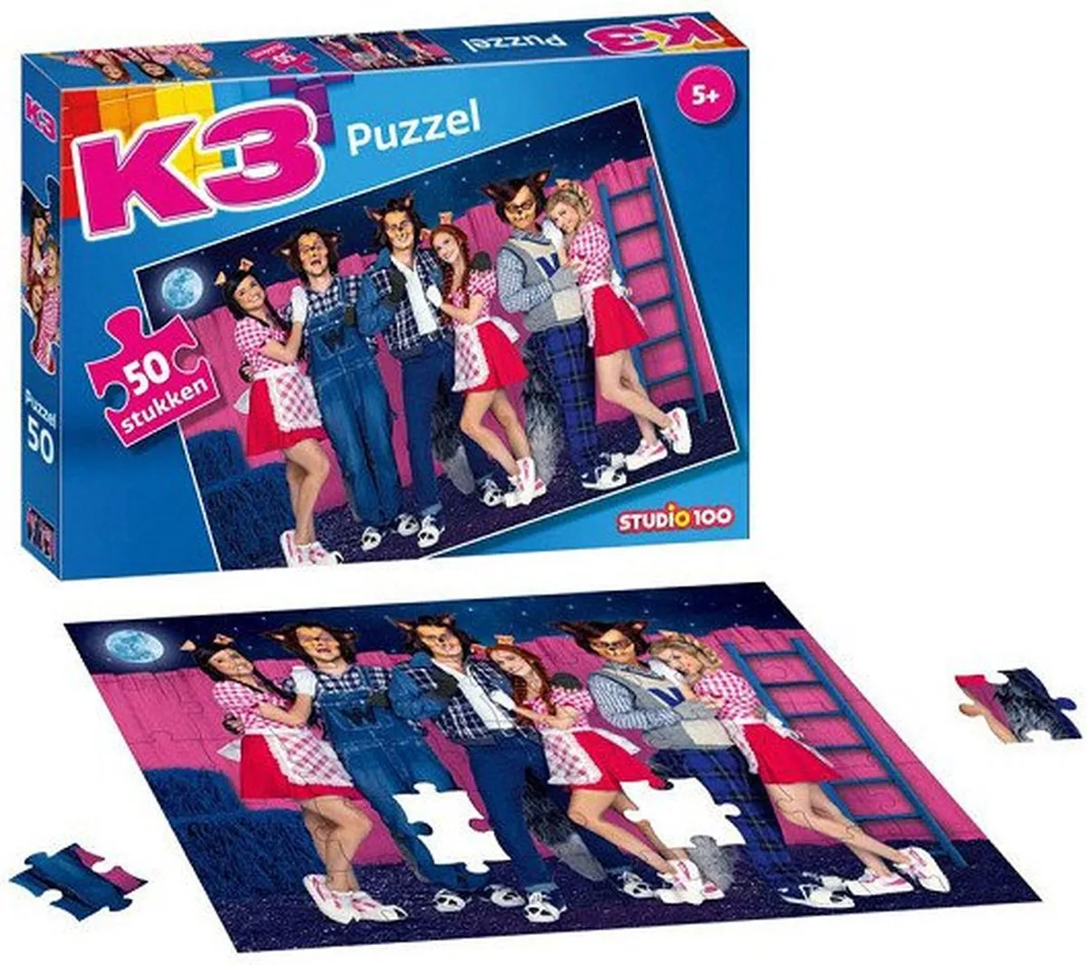 K3 Puzzel De 3 Biggetjes en de Wolven 50 Stukjes - Multicolor
