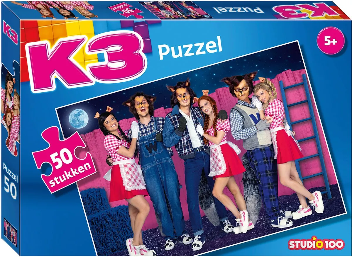 K3 Puzzel De 3 Biggetjes en de Wolven 50 Stukjes - Multicolor