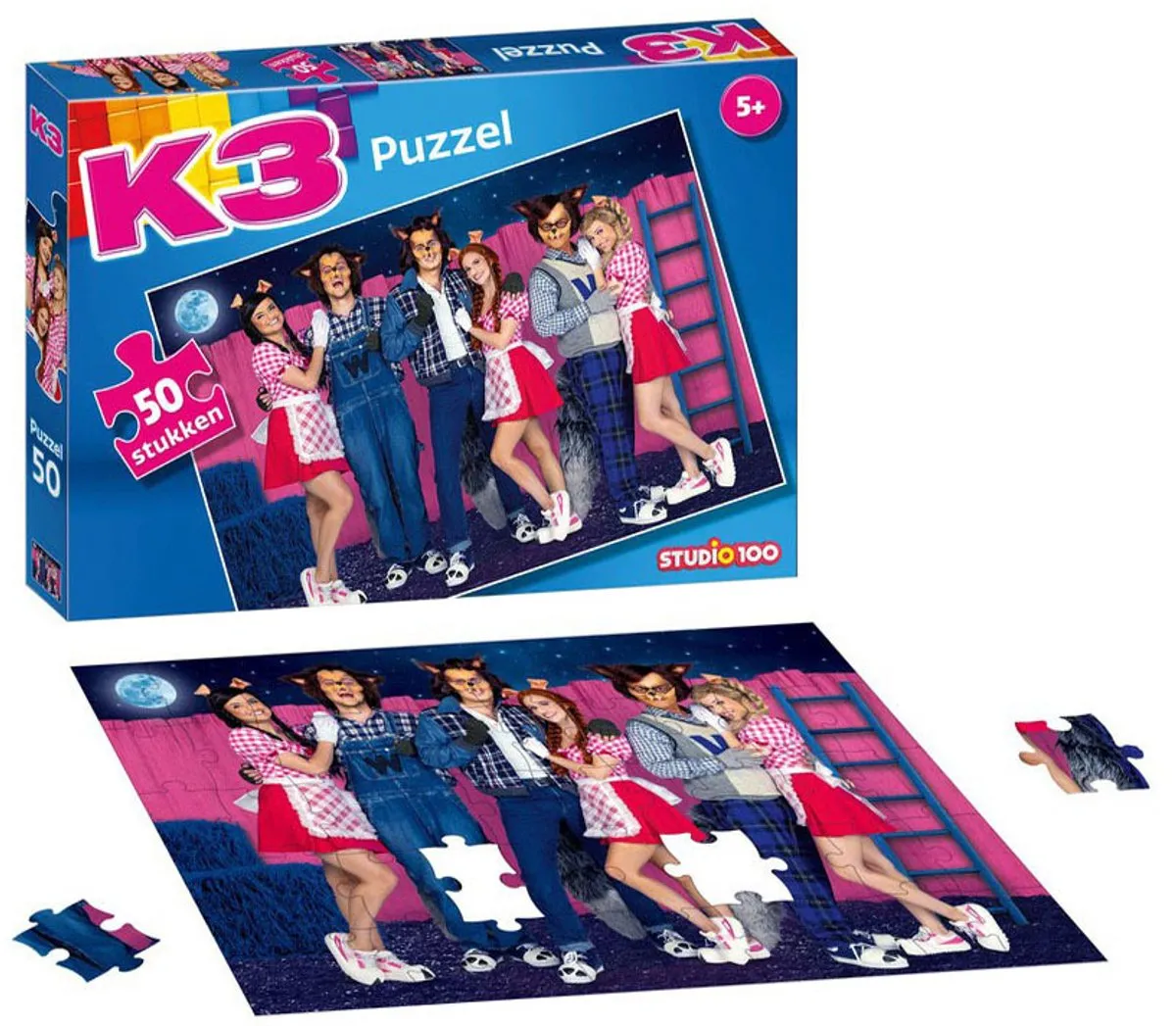K3 Puzzel De 3 Biggetjes en de Wolven 50 Stukjes - Multicolor