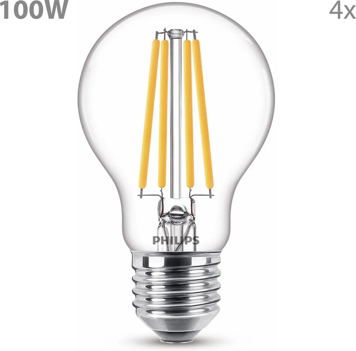Philips LED E27 Standaardlamp 10.5W Warmwit - 4 Stuks