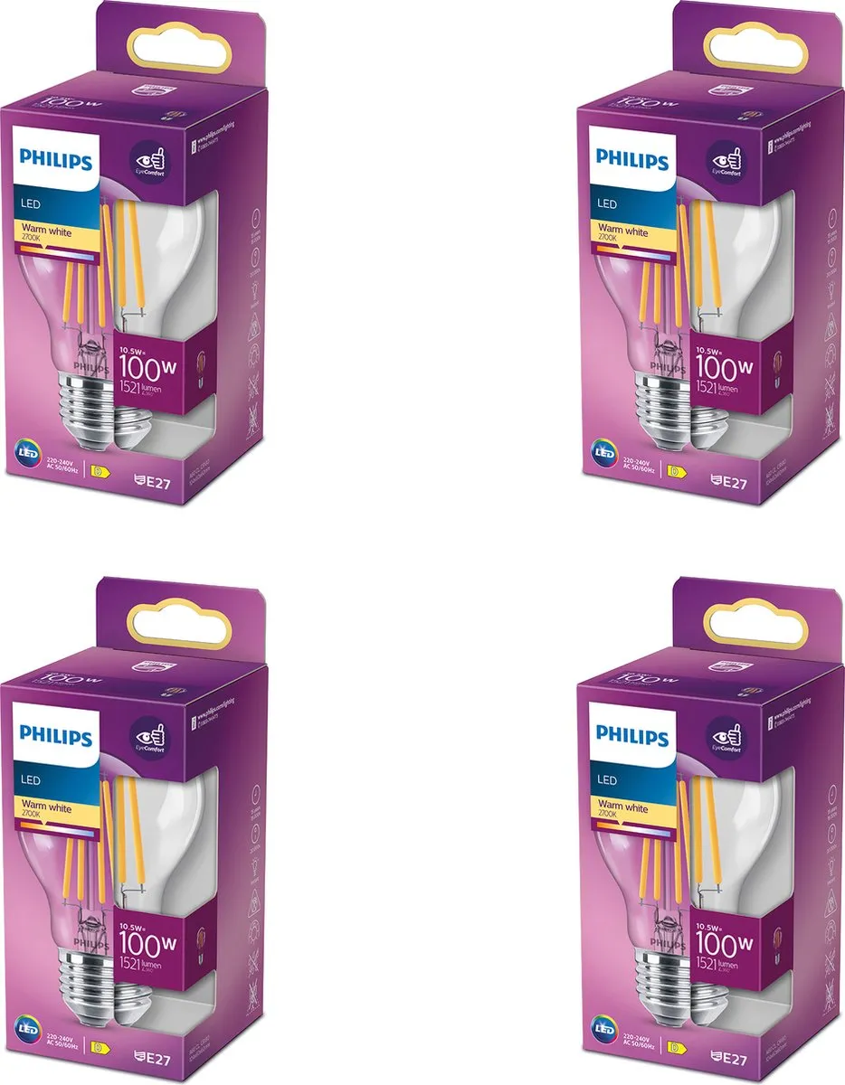 Philips LED E27 Standaardlamp 10.5W Warmwit