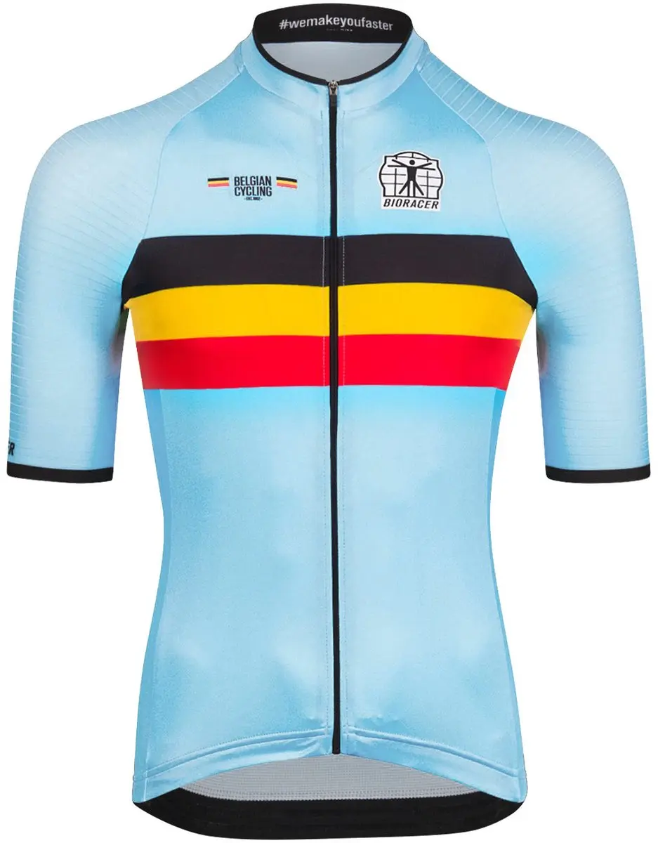 BIORACER Officieel Team Belgie 2023 Icon Classic Fietsshirt voor Heren Blauw