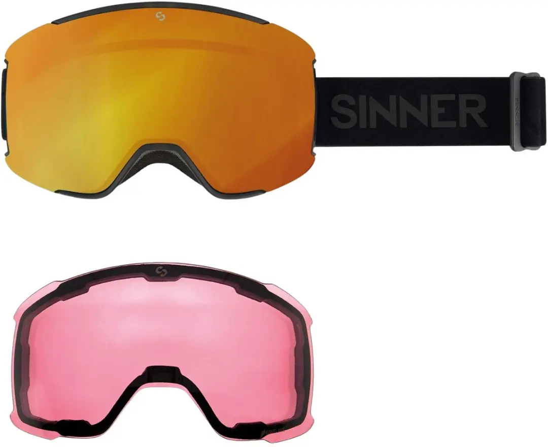 SINNER Snowflake Skibril - One Size - Matte Zwart - Roze Lens