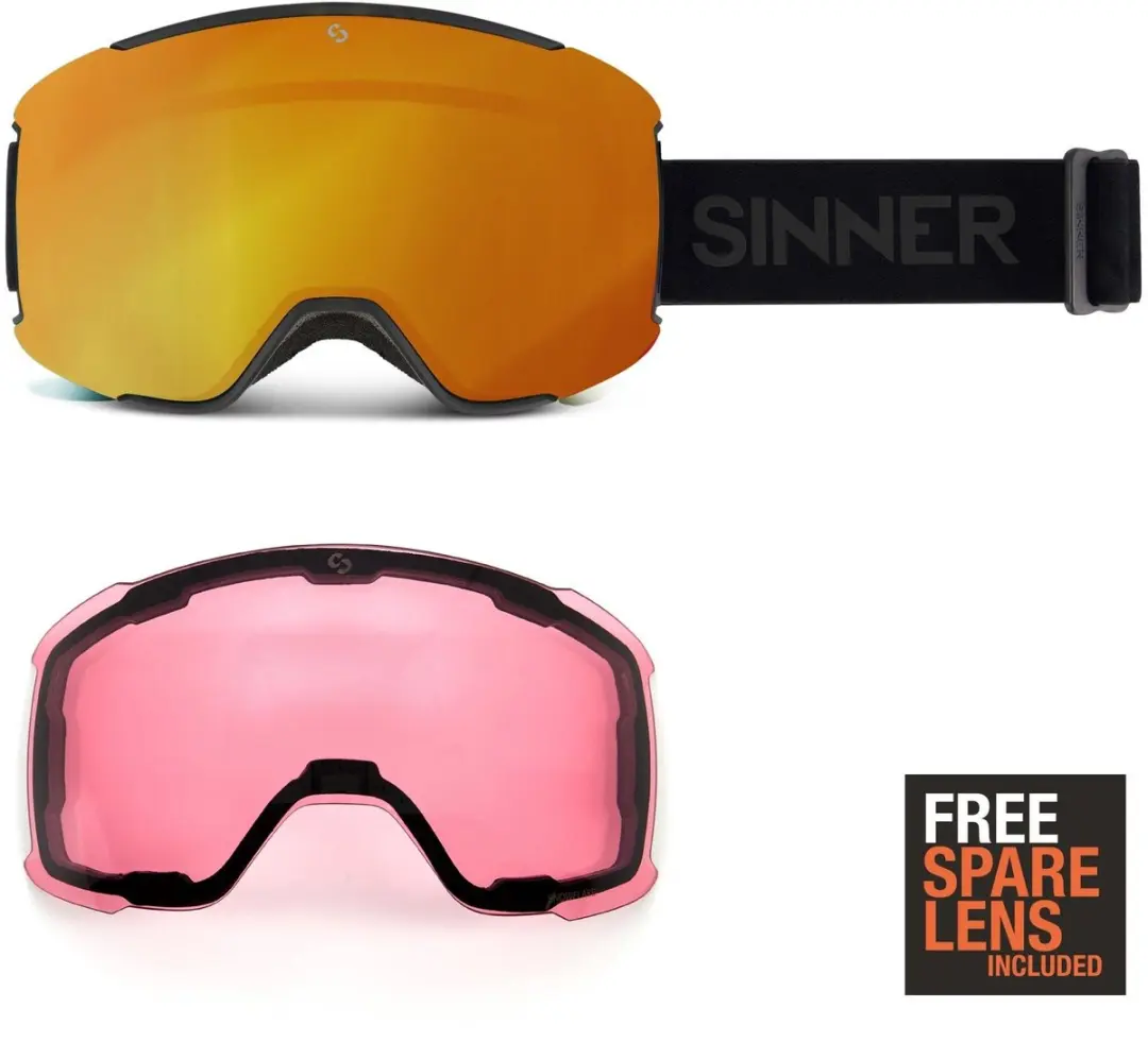 SINNER Snowflake Skibril - One Size - Matte Zwart - Roze Lens