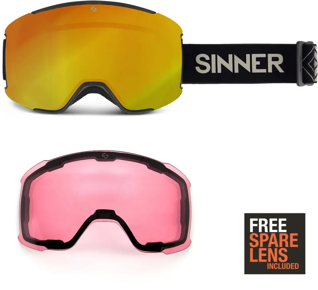 SINNER Snowflake Skibril - One Size - Matte Zwart - Roze Lens