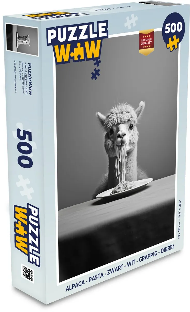 PuzzleWow Alpaca Legpuzzel 500 Stuks - Zwart/Wit