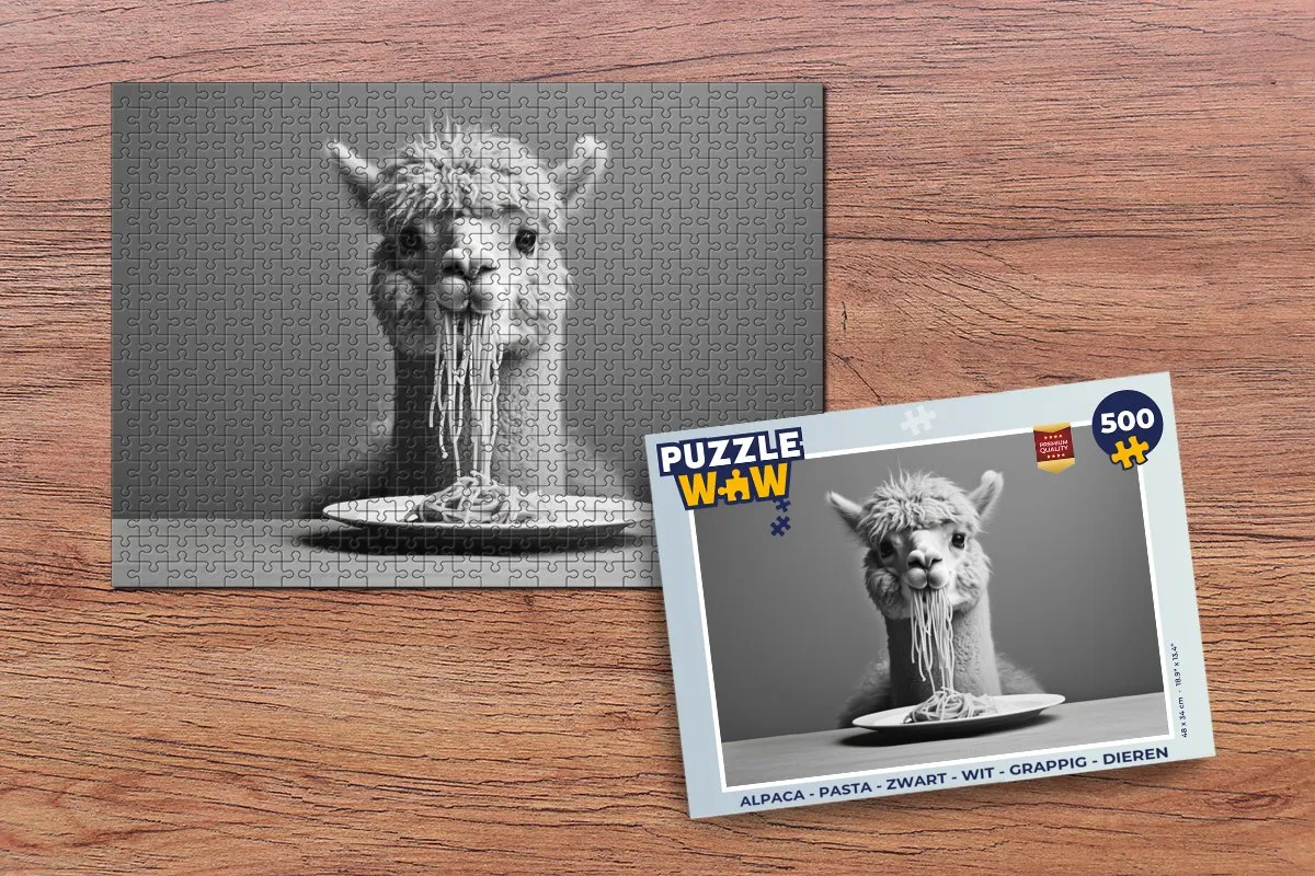 PuzzleWow Alpaca Legpuzzel 500 Stuks - Zwart/Wit