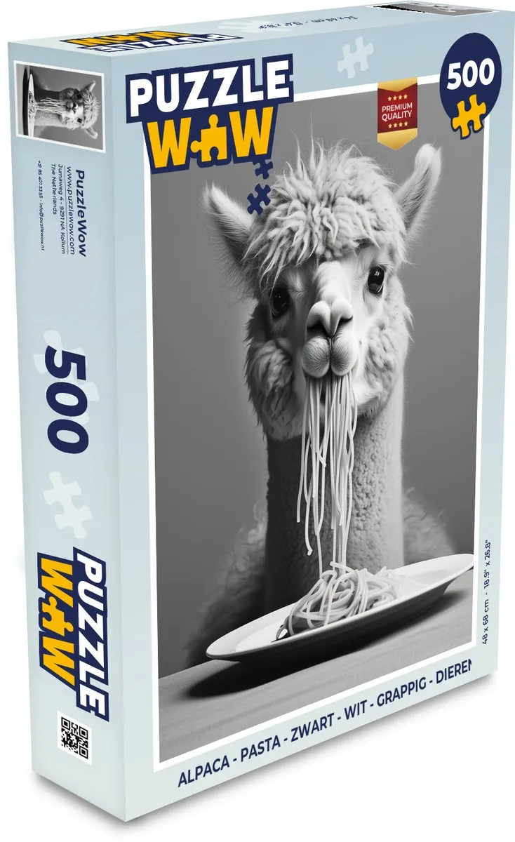 PuzzleWow Alpaca Legpuzzel 500 Stuks - Zwart/Wit