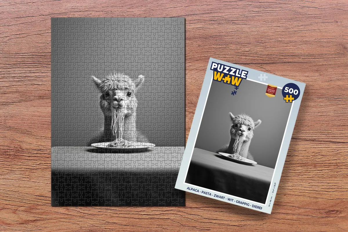 PuzzleWow Alpaca Legpuzzel 500 Stuks - Zwart/Wit