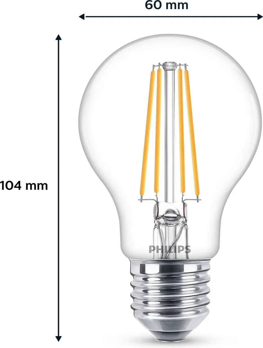 Philips LED Transparante Lamp 7W E27 Warmwit - 6 Stuks