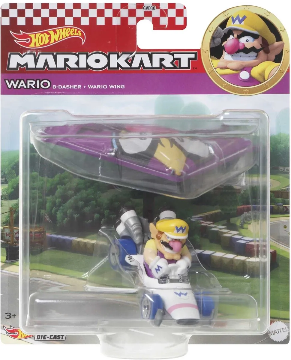Hot Wheels Mariokart Wario B-Dasher + Wario Wing 1:64 - Meerkleurig - afbeelding 6 van 6