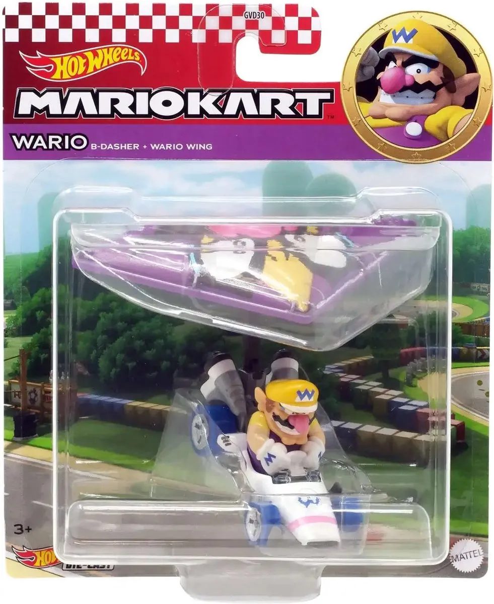 Hot Wheels Mariokart Wario B-Dasher + Wario Wing 1:64 - Meerkleurig