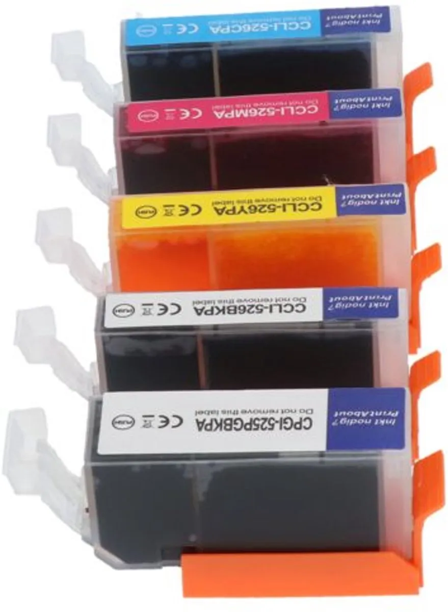 PrintAbout CLI-526BK-PA2 Inktcartridge - 5 Kleuren 75ml - o.a. Canon PIXMA MP500/510/520