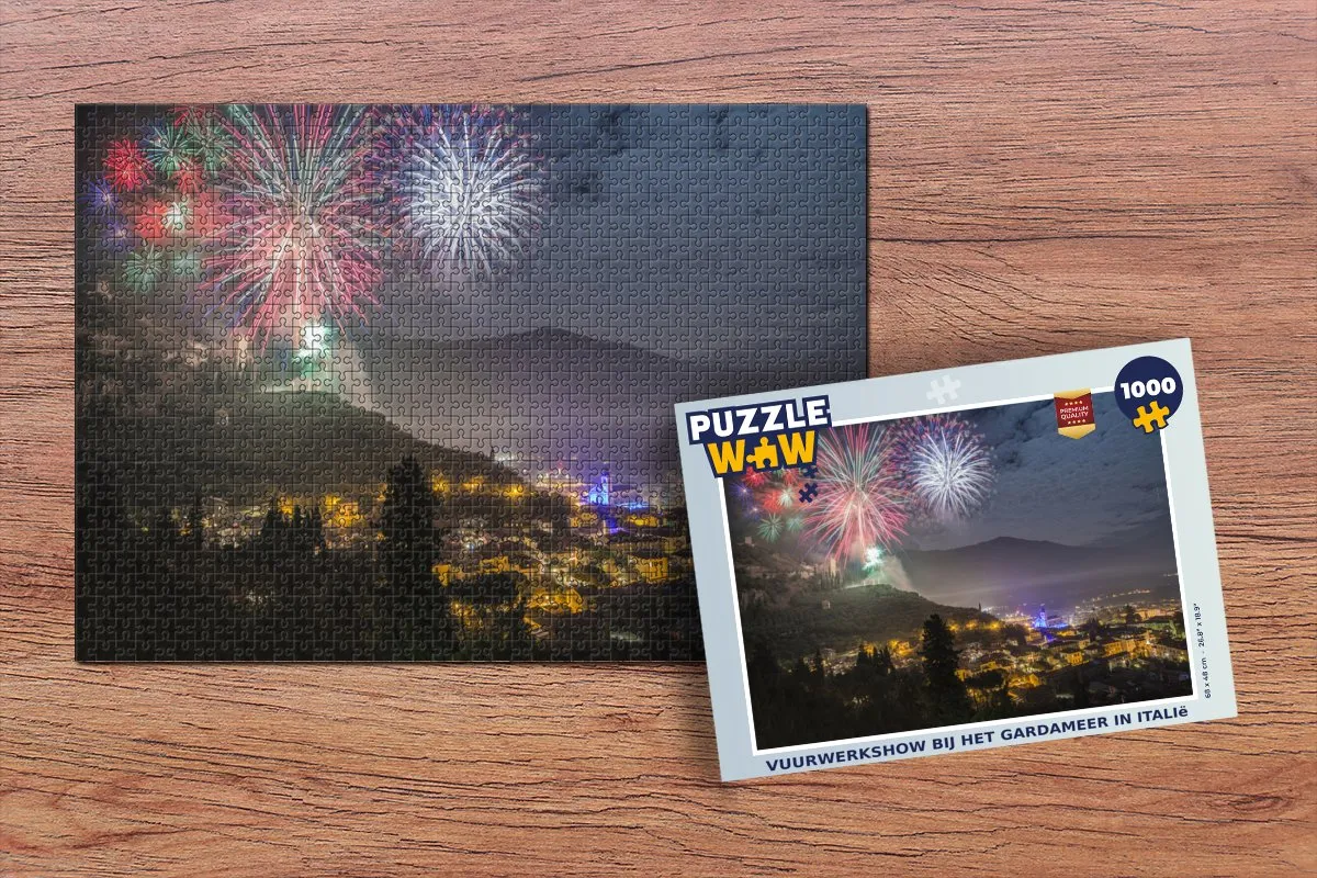 PuzzleWow Gardameer Vuurwerk Stad Legpuzzel 1000 Stuks - Multicolor