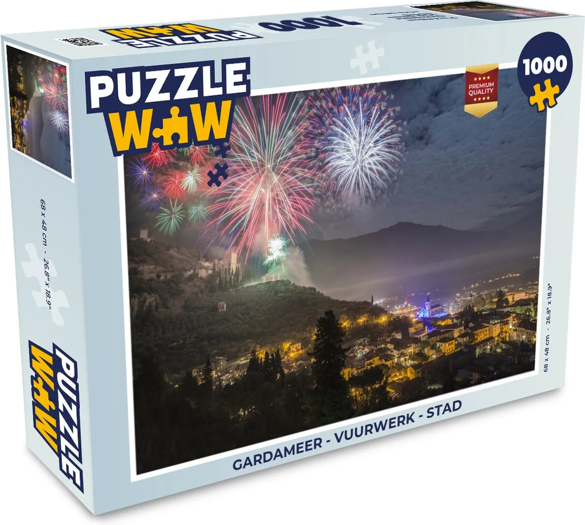 PuzzleWow Gardameer Vuurwerk Stad Legpuzzel 1000 Stuks - Multicolor