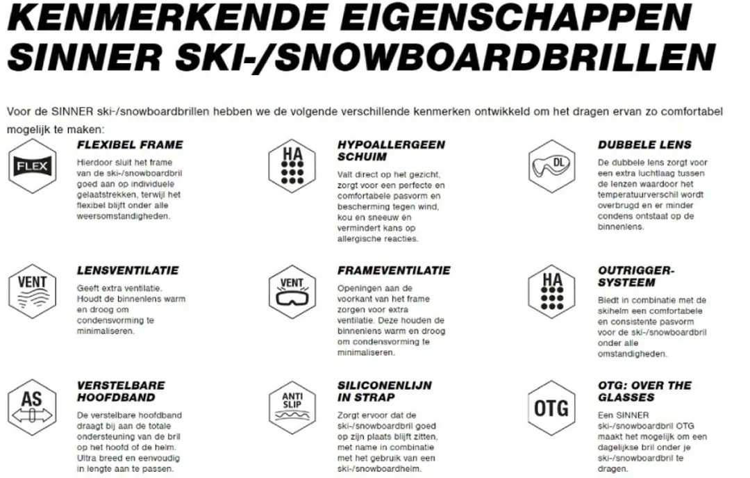 SINNER Snowghost Skibril - Matte Zwart - One Size - Oranje Lens