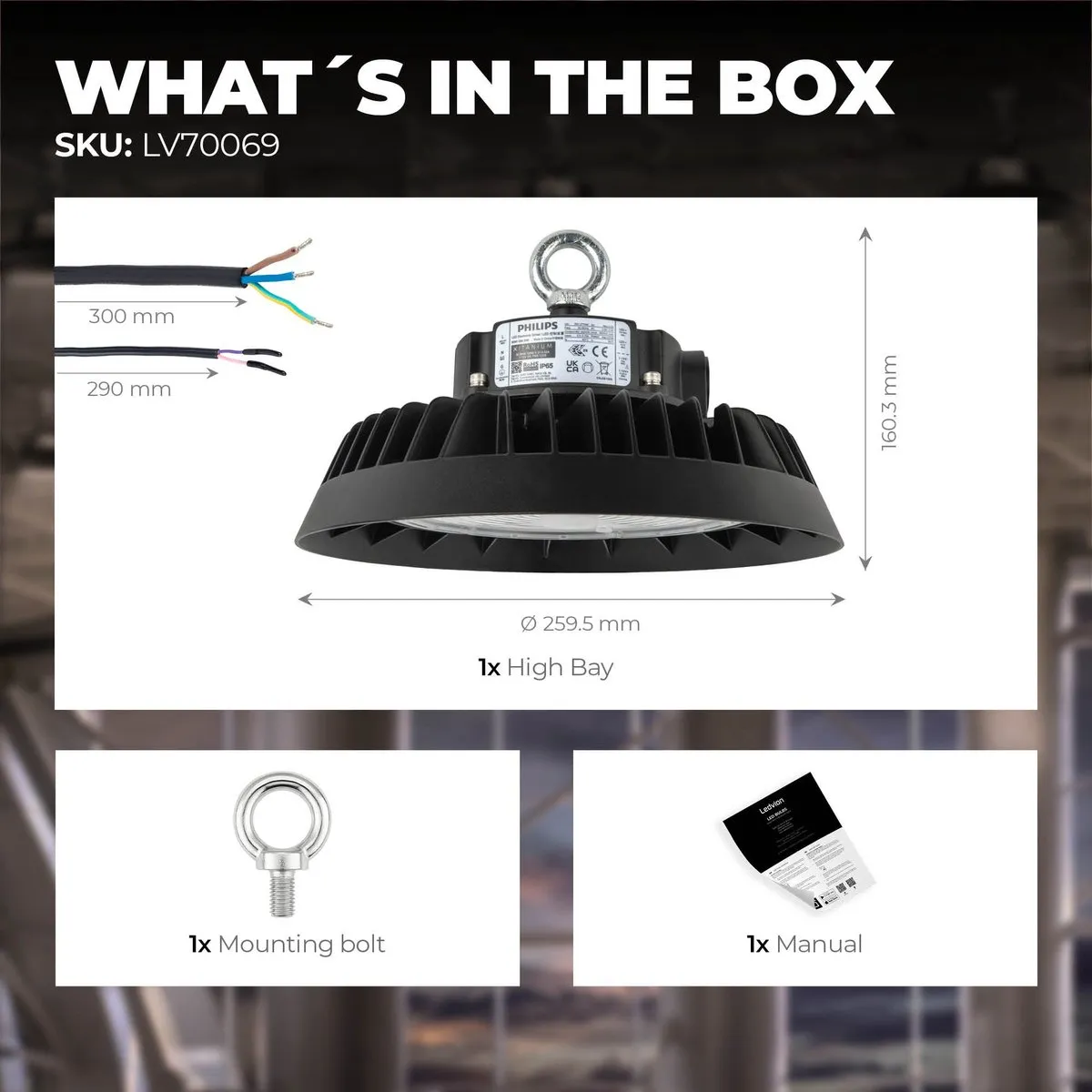 Ledvion LED High Bay 150W 185lm/W - 4000K IP65 Zwart