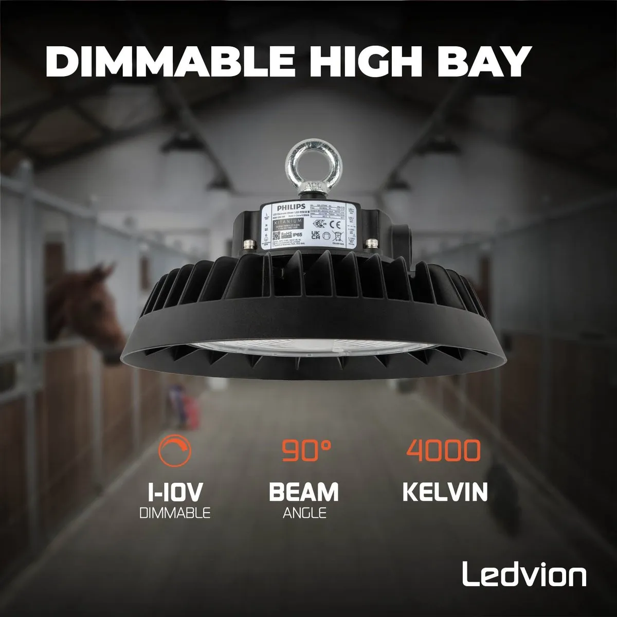 Ledvion LED High Bay 150W 185lm/W - 4000K IP65 Zwart