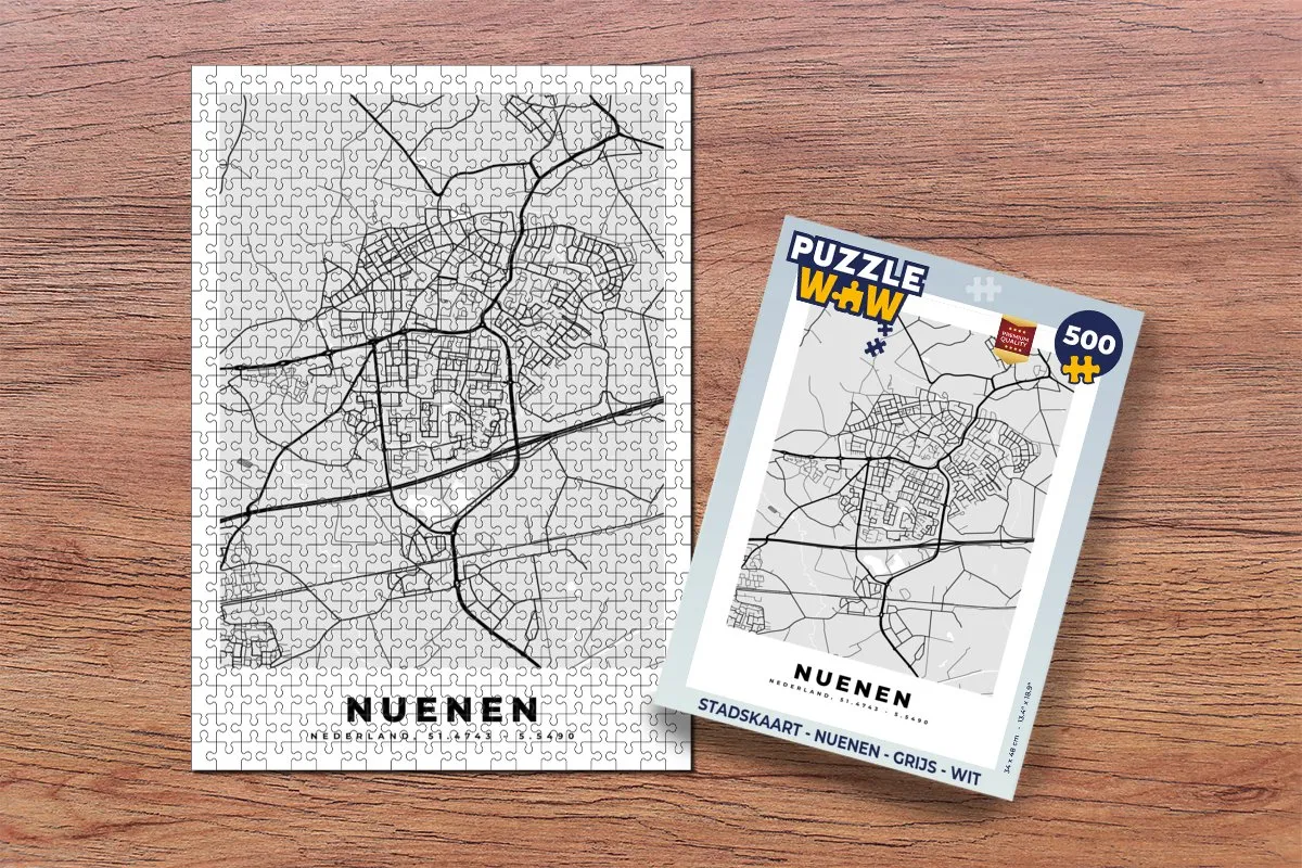 PuzzleWow Stadskaart Nuenen Legpuzzel 500 Stuks - Multicolor