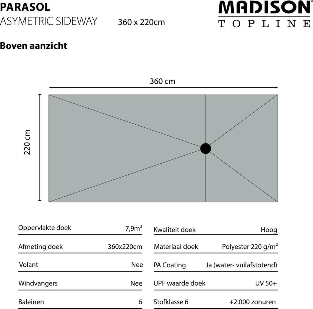 Madison Asymmetric Sideways Parasol 360x220cm - Sage Green - afbeelding 5 van 6