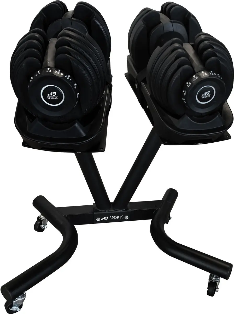 AJ-Sports Verstelbare dumbell set 2 x 24kg inclusief verrijdbare opbergstandaard