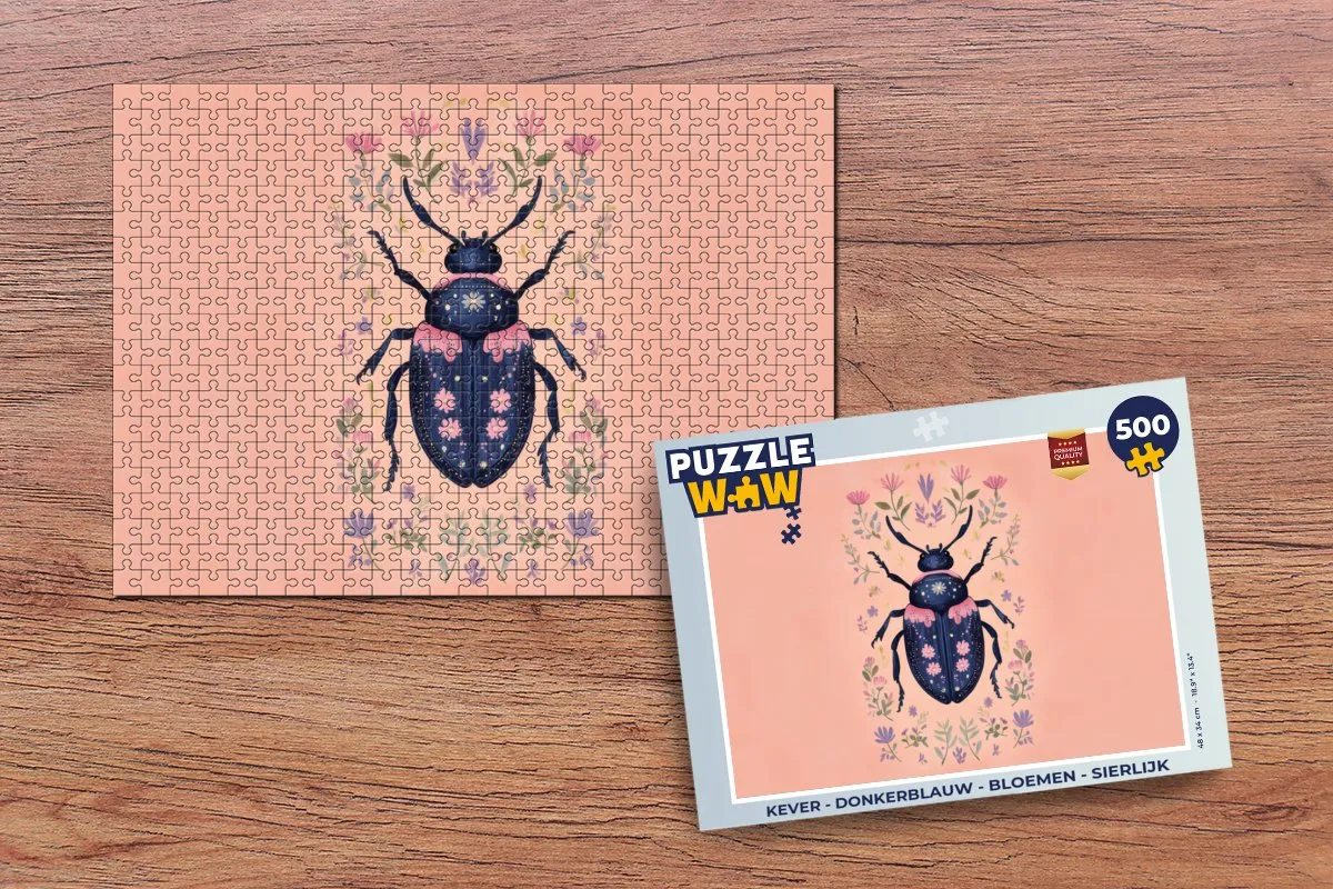 PuzzleWow Kever Bloemen Legpuzzel 500 Stuks - Donkerblauw