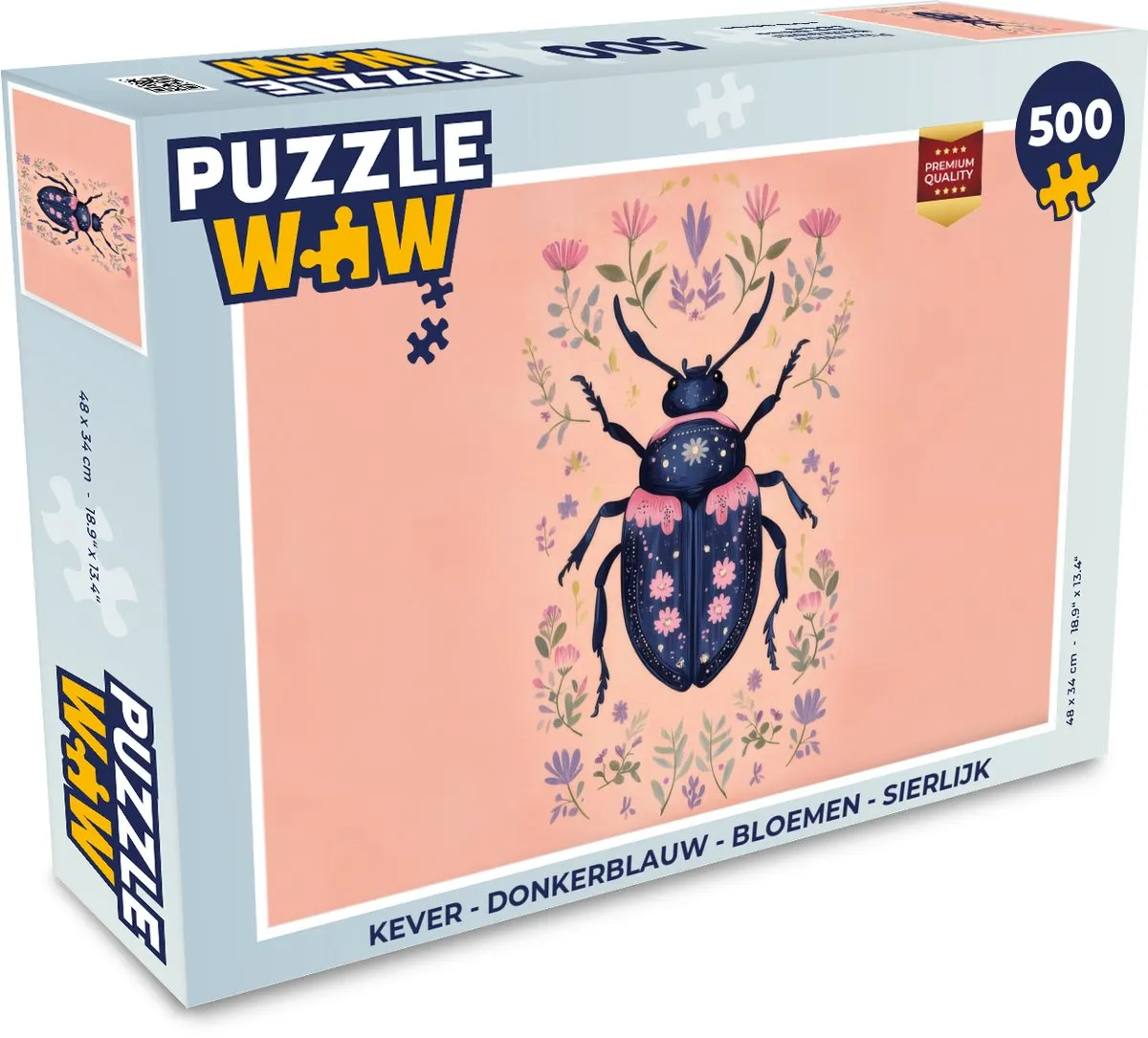 PuzzleWow Kever Bloemen Legpuzzel 500 Stuks - Donkerblauw