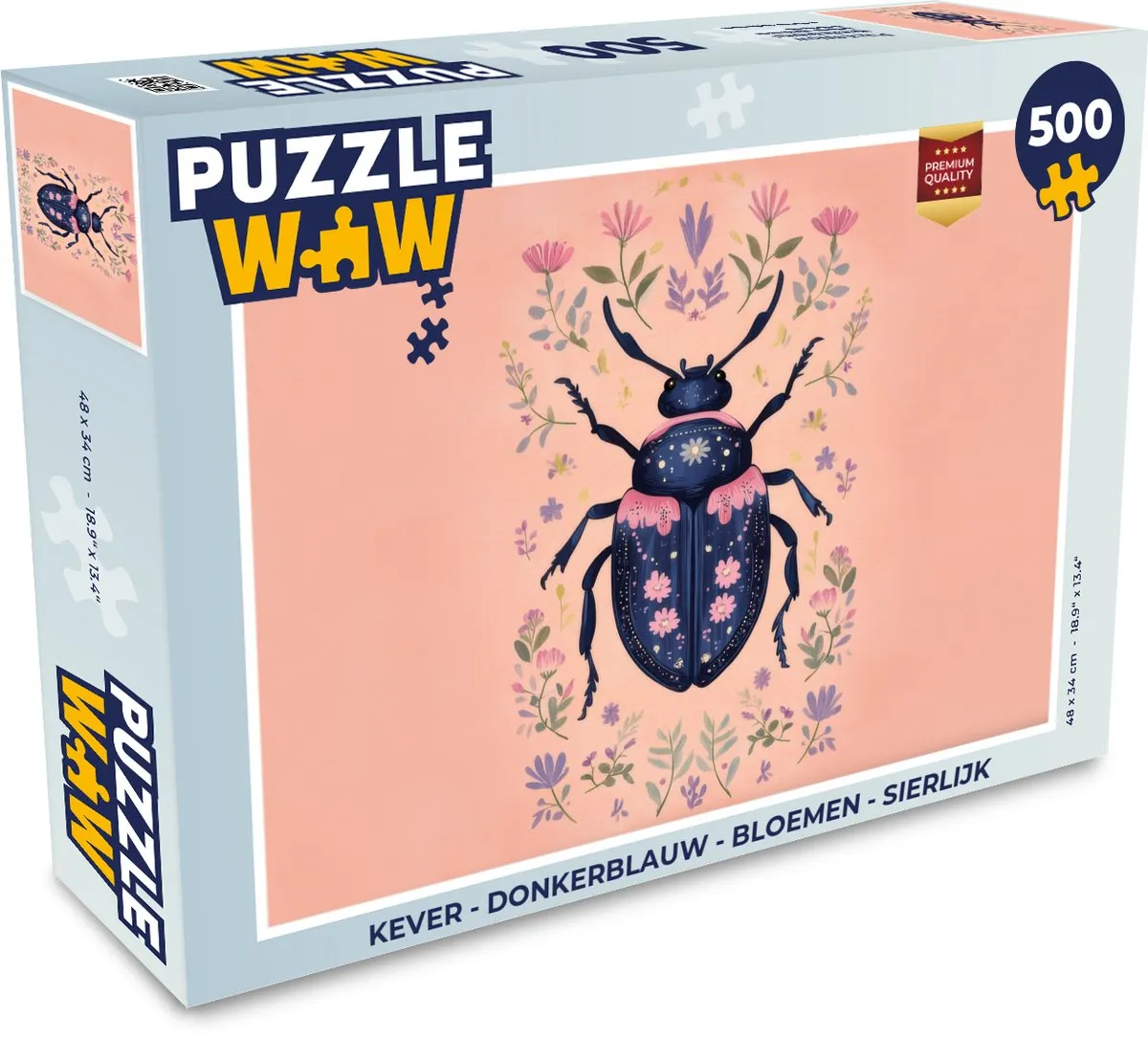 PuzzleWow Kever Bloemen Legpuzzel 500 Stuks - Donkerblauw