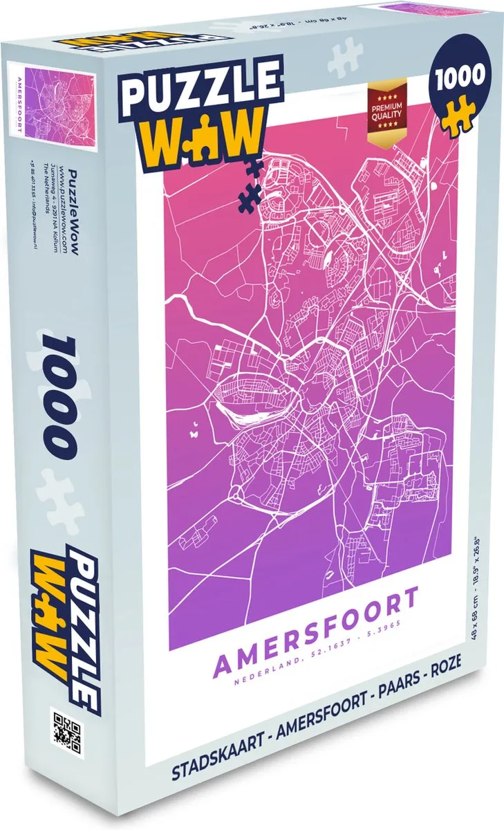 PuzzleWow Stadskaart Amersfoort Legpuzzel 1000 Stuks - Multicolor