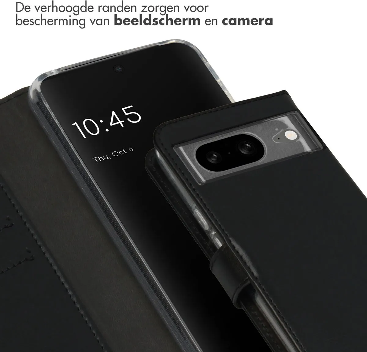 Selencia Hoesje Google Pixel 8 - Echt Lederen Bookcase Zwart