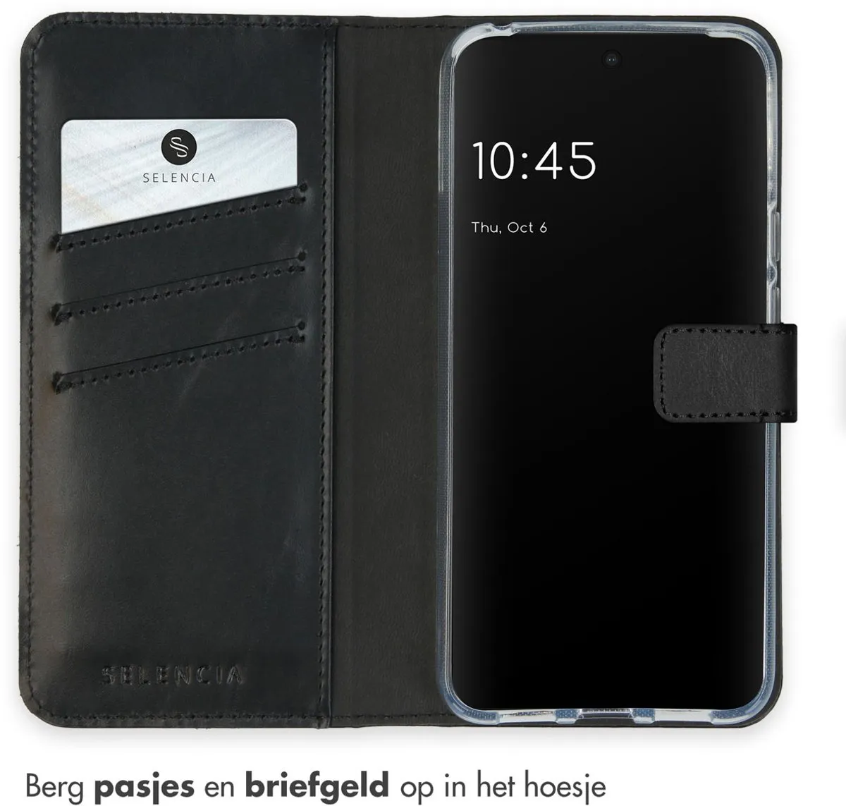 Selencia Hoesje Google Pixel 8 - Echt Lederen Bookcase Zwart