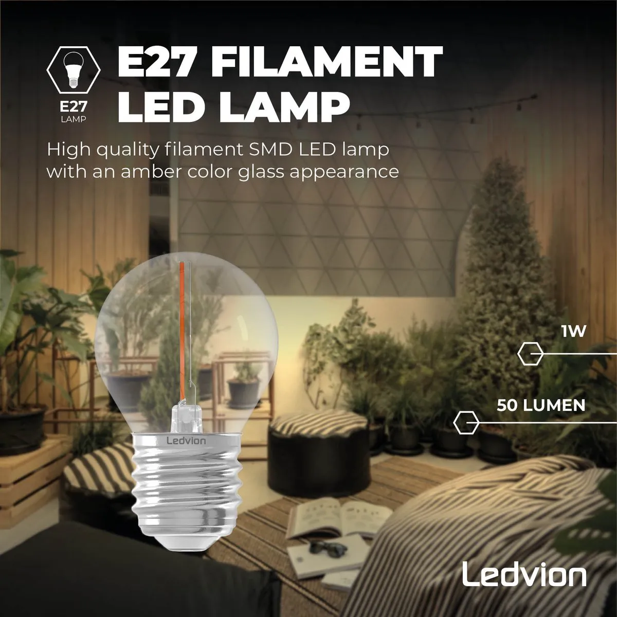 LEDVION E27 LED Lamp 1W Warm Wit - 5 Stuks