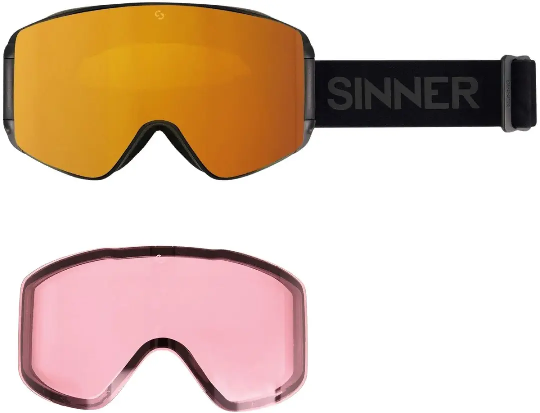 SINNER Aura Skibril - One Size - Matte Zwart - Roze/Oranje Lens
